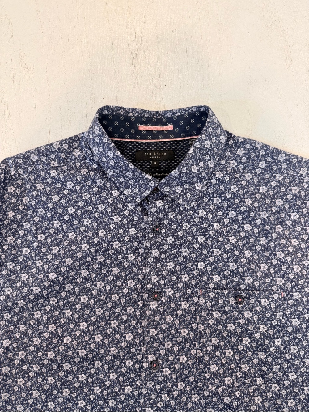 Ted Baker Snobark Floral blue with pattern S/S Slim fit Button-up Shirt, Size 5